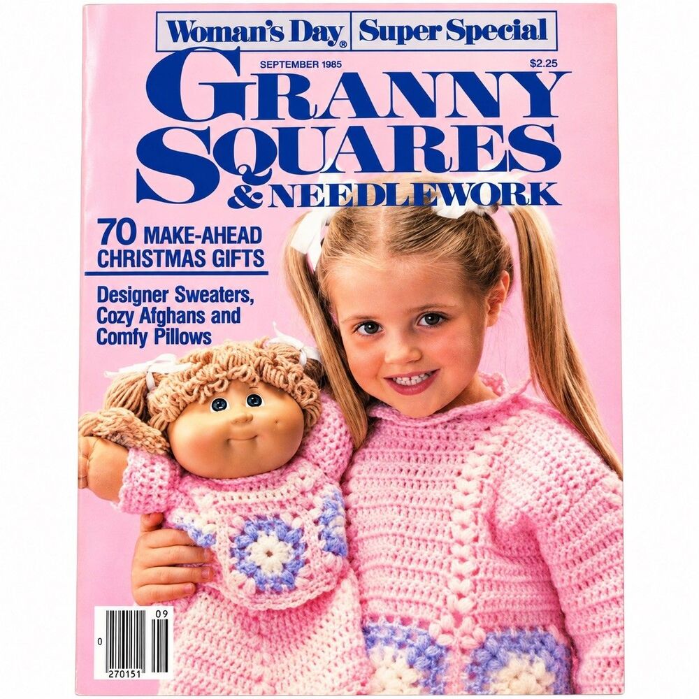 Womans Day Granny Square Magazine Vtg Sew Crochet Knit 1985 DIY Crafts